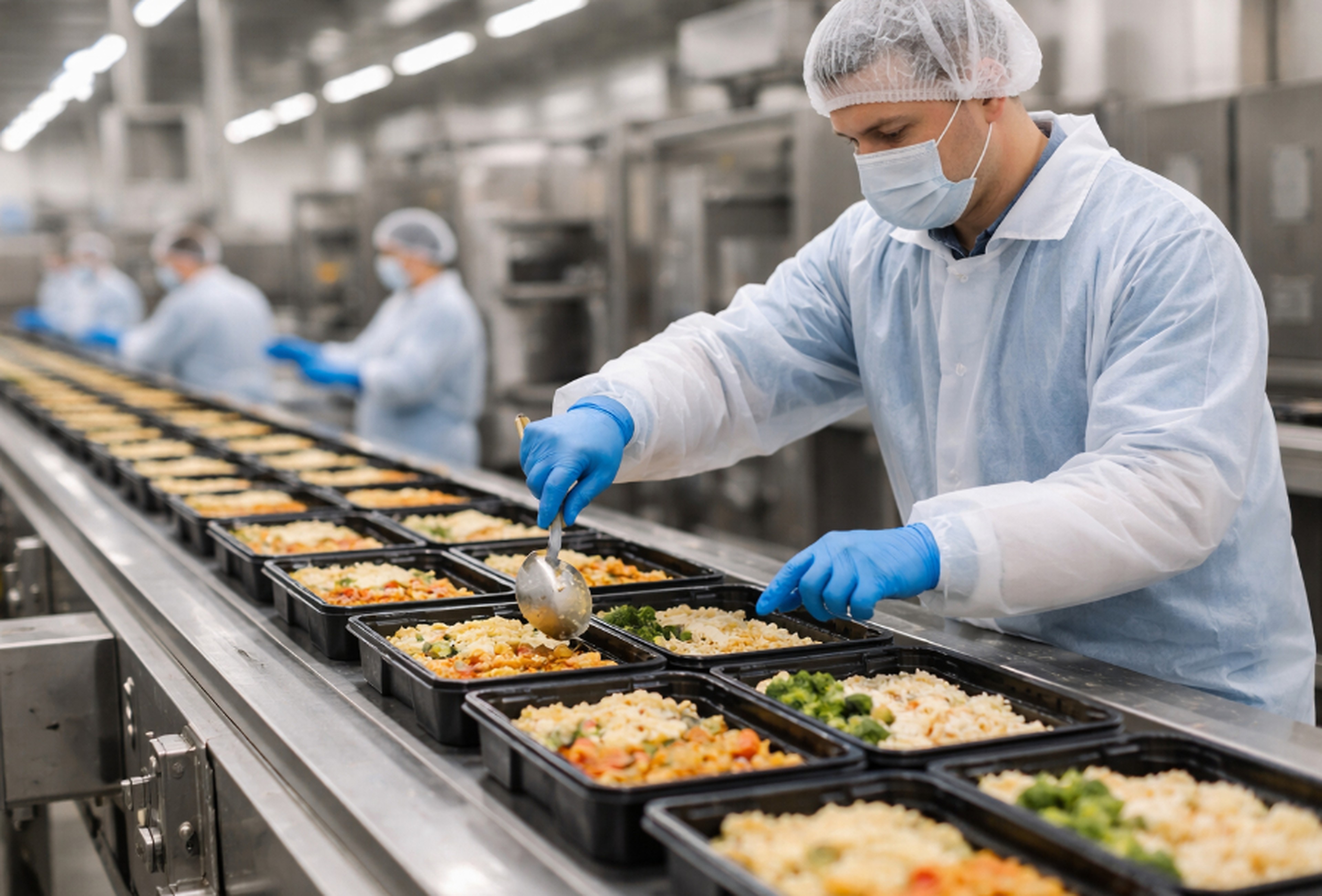 Factory meal assembly line — high-resolution reference photography