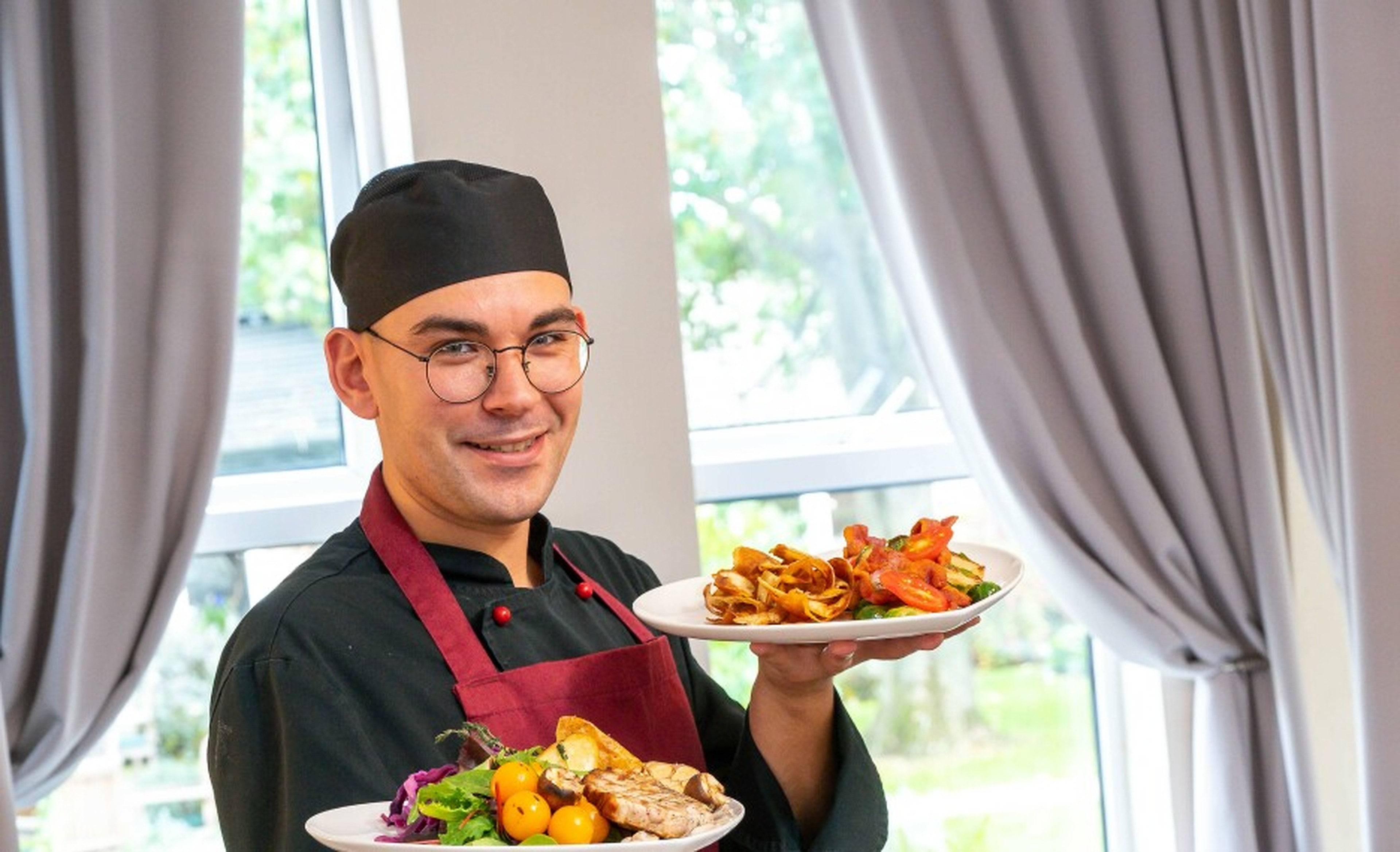 Care-home chef preparing meals — high-resolution reference photography