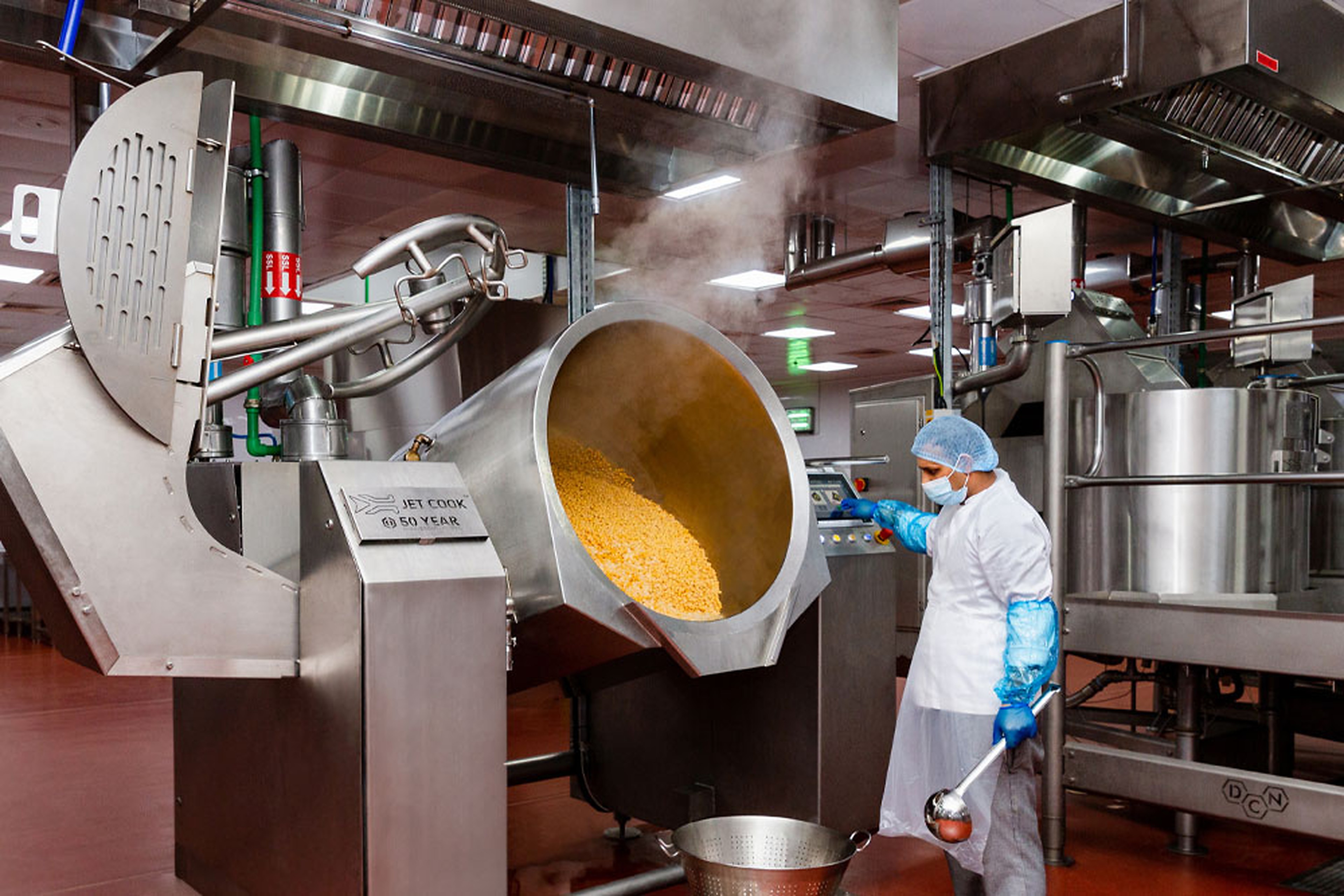 Industrial food cooking process — high-resolution reference photography